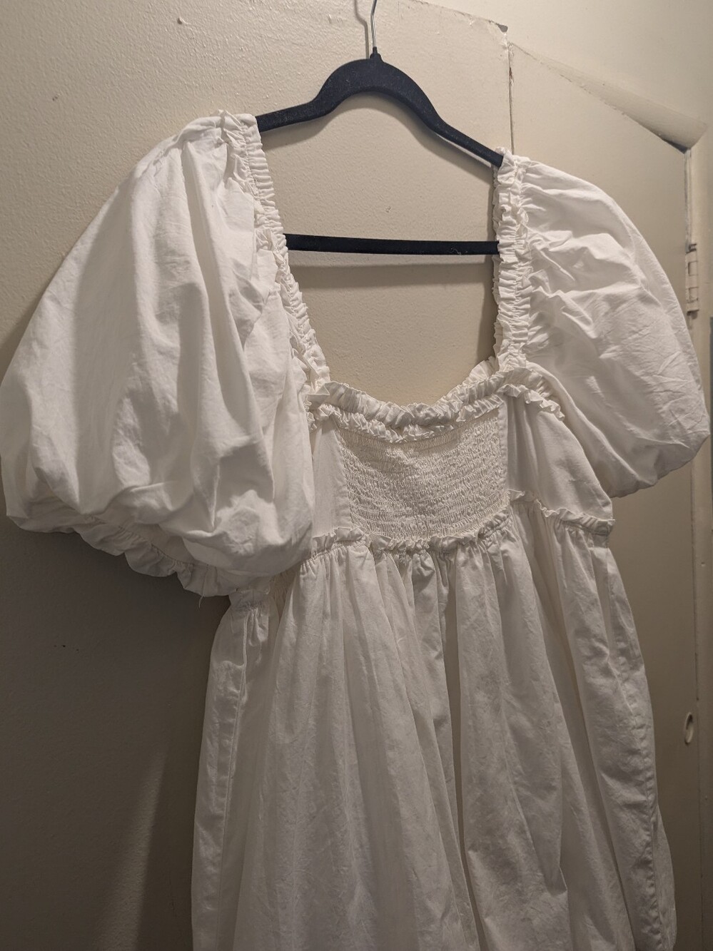 Free People Rendezvous Me Ivory Dress Mini Bubble Smocked Puff Sleeves- L - Picture 14 of 16